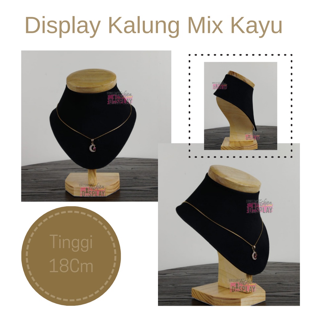 Tempat Kalung Bludru Mini Mix Kayu Manekin Leher Display Aksesories Stand Pajangan Kalung Mini Display Hantaran Seserahan Tempat Mahar-BH