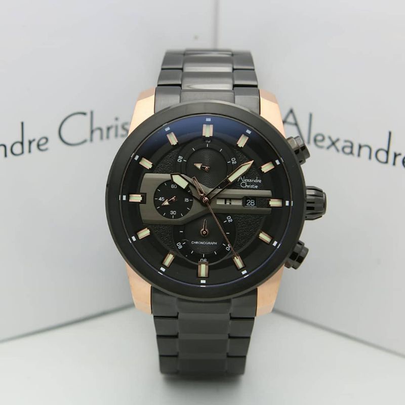 Jam Tangan Alexandre Christie AC 6559 Pria / AC6559 MC Black / Rosegold Original