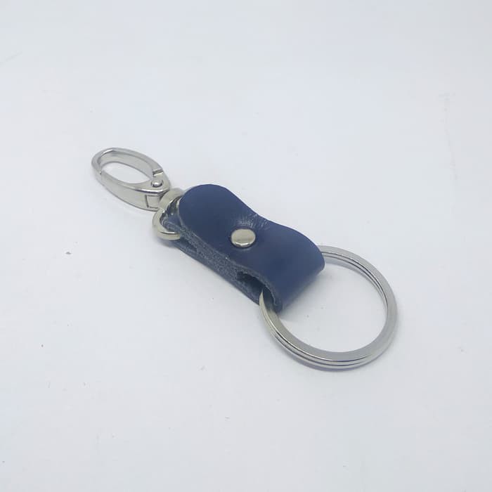 gantungan kunci kulit asli model ramping simpel keychain biru PHKC276