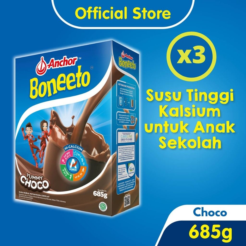 Jual Boneeto Susu Bubuk Anak Sekolah Yummy Choco 3 x 685g - Nutrisi