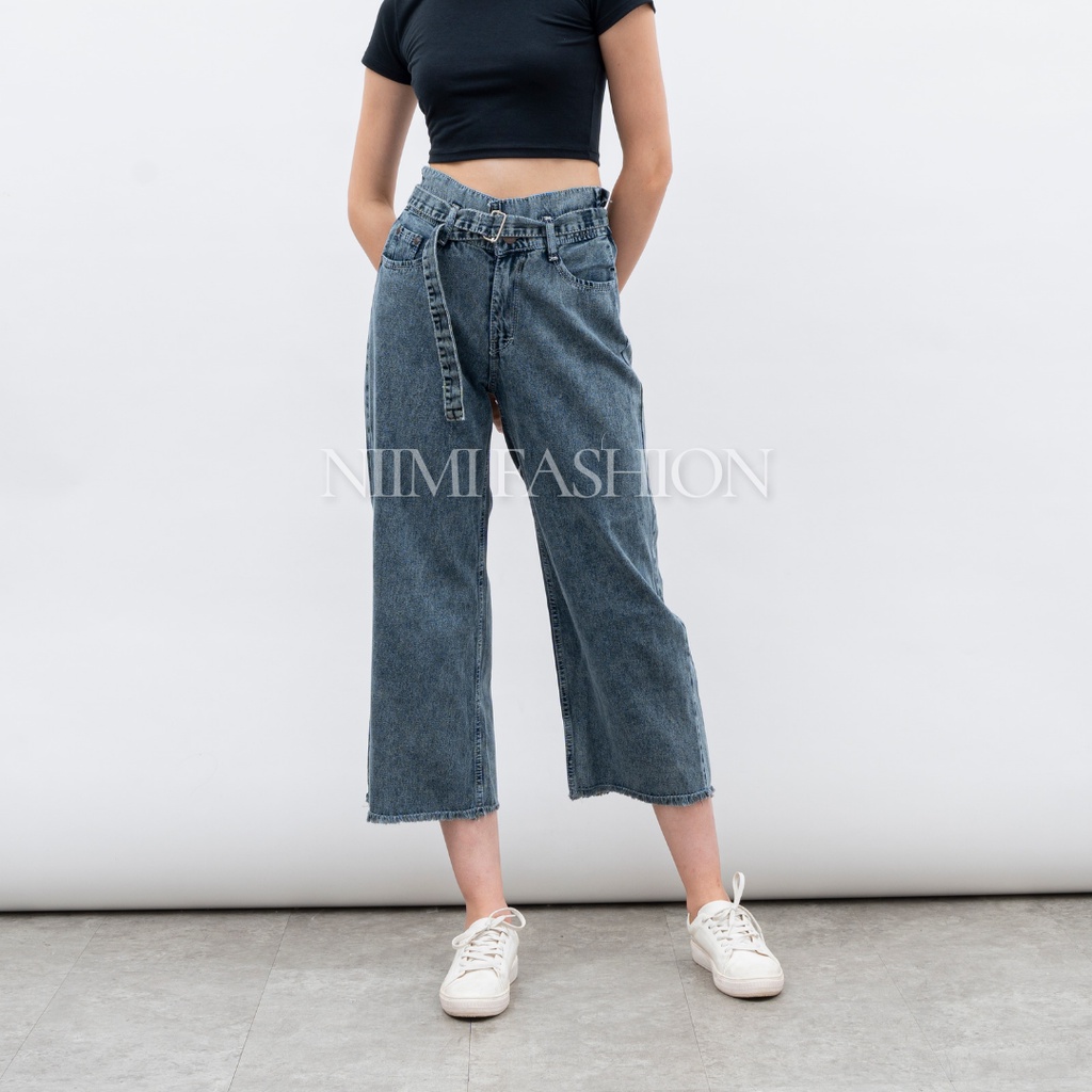 NIMI - Celana Kulot Jeans Boyfriend Jeans Wide Leg Kulot Wanita