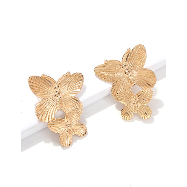 LRC Anting Tusuk Fashion Gold Alloy Butterfly Earrings F57583