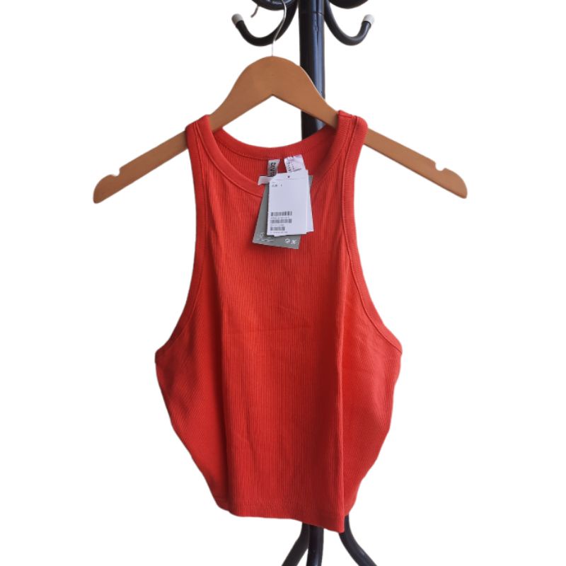 NEW BARU H&M ORIGINAL LIMITED EDITION UNIQ  RED / MERAH ROSE RIBBED HALTER TANK CROP TOP BY H&M / OR