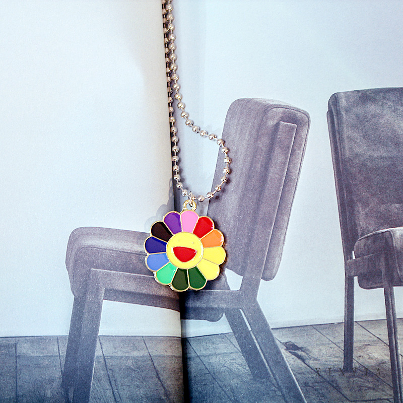 Harajuku Pasangan Jepang Kalung Rainbow Sun Flower Smiley Retro Pendant