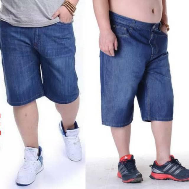 Celana Pendek Pria Bahan Denim Tebal Clana Jumbo Pendek Cowok Jeans Oversize Borju Size 39 - 44