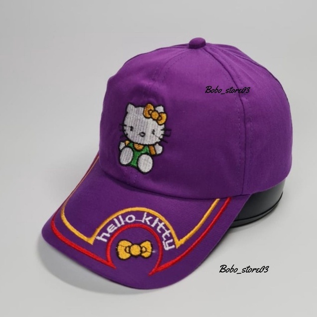 Bobo_store03 Topi Baseball Anak laki laki perempuan Karakter Superhero spiderman Tayo Boboboy hellokitty lol Usia 2 Sampai 8 Tahun Kualitas Terbaik-hellokity ungu