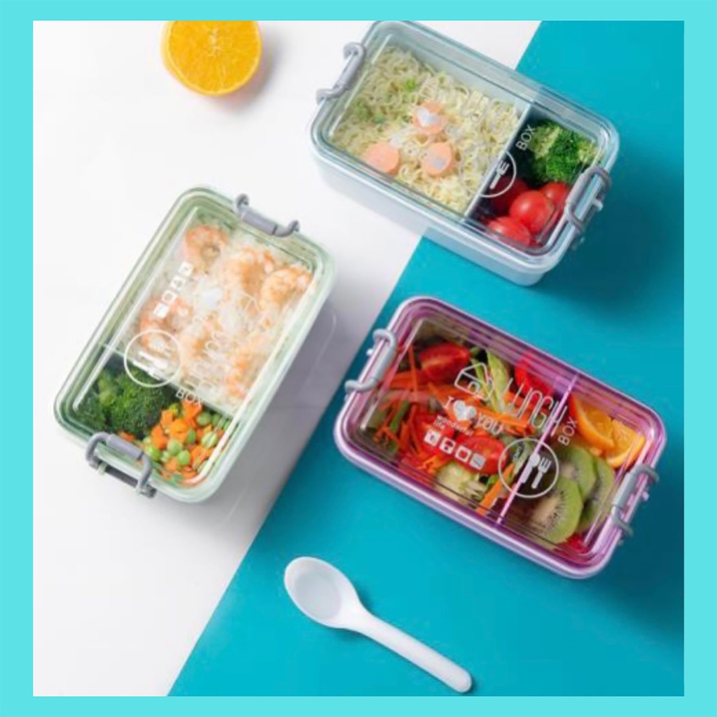 Kotak Bekal Makan Anak Tempat Makan Anak 2 Sekat Motif Kelinci Beruang Lunch Box Rabbit Bear