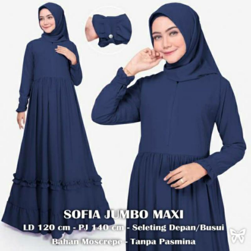 GAMIS JUMBO LD 120 POLOS PREMIUM SOFIA MAXI DRESS MOSCREPE DRESS POLOS KEKINIAN GAMIS JUMBO MURAH HQ