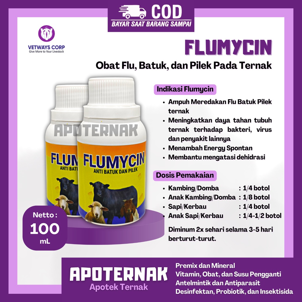 FLUMYCIN | Obat hewan Flu Batuk Pilek kambing kucing kelinci hamster dll | 100 ml | Apoternak