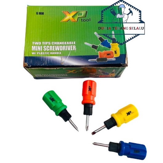 OBENG BOLAK BALIK CEBOL XPTOOL gagang Plastik - Obeng BB Mini 2in as 6mm - Obeng BB Cebol Warna warni - Obeng Pendek BolakBalik - Two Tips Changeable Mini Screwdriver with Plastic Handle XP TOOL