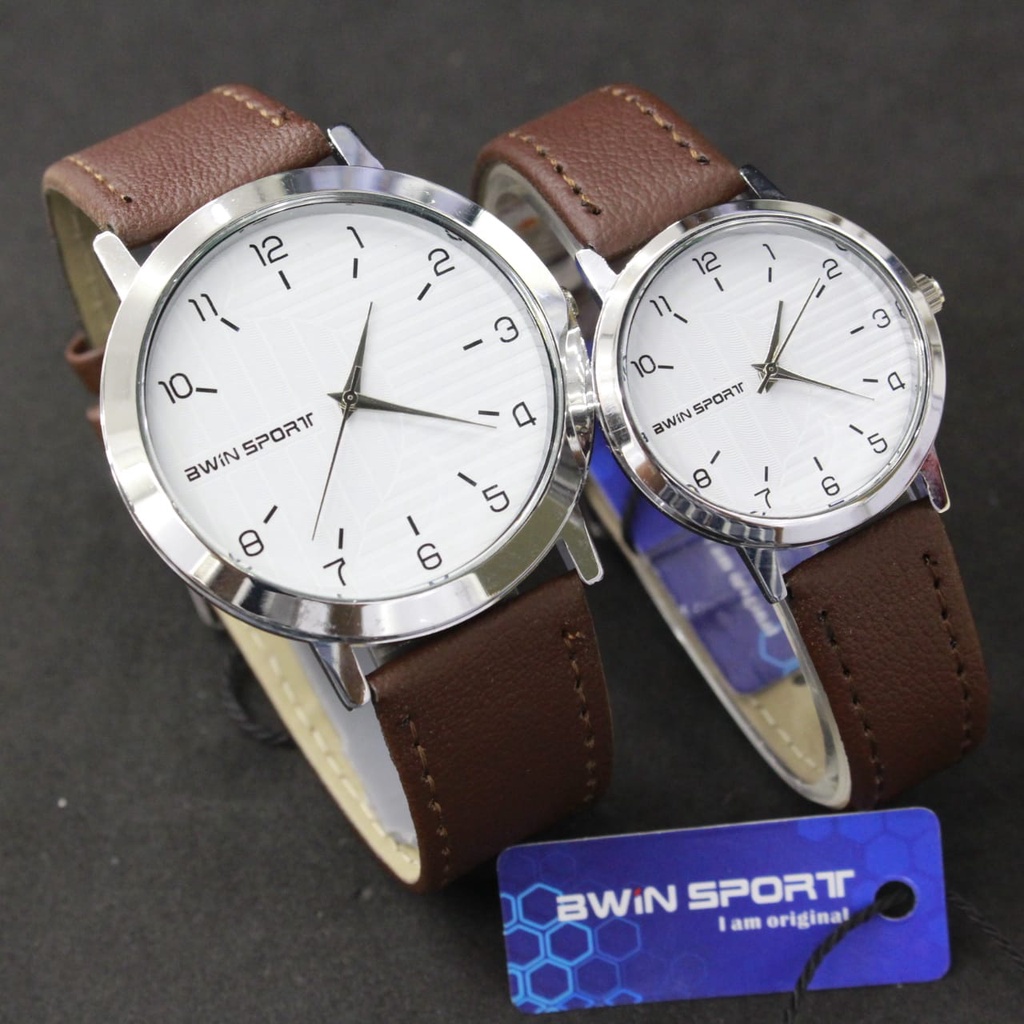 JAM TANGAN CEWEK/COWOK/COUPLE AWINSPORT LEATHER STRAP/COUPLE SERIES/