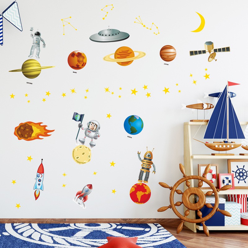 RELIZA WALL STICKER / STIKER DINDING PLANET LUAR ANGKASA ASTRONOT STUDY BELAJAR ANAK JM8351