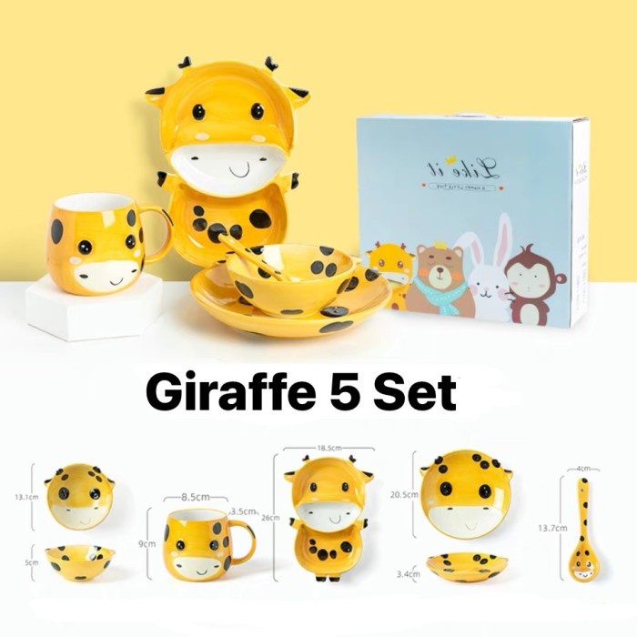 Giraffe Kid set 5/Piring makan anak Lucu Ceramic Keramik