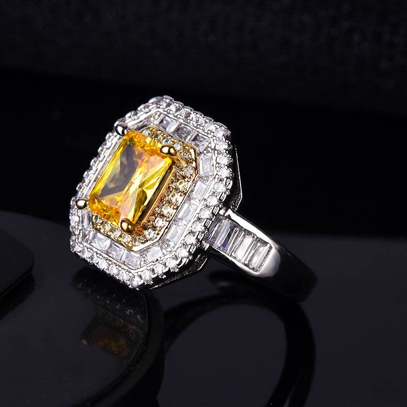 Fashion Yellow Diamond Ring Luxury Open Ring