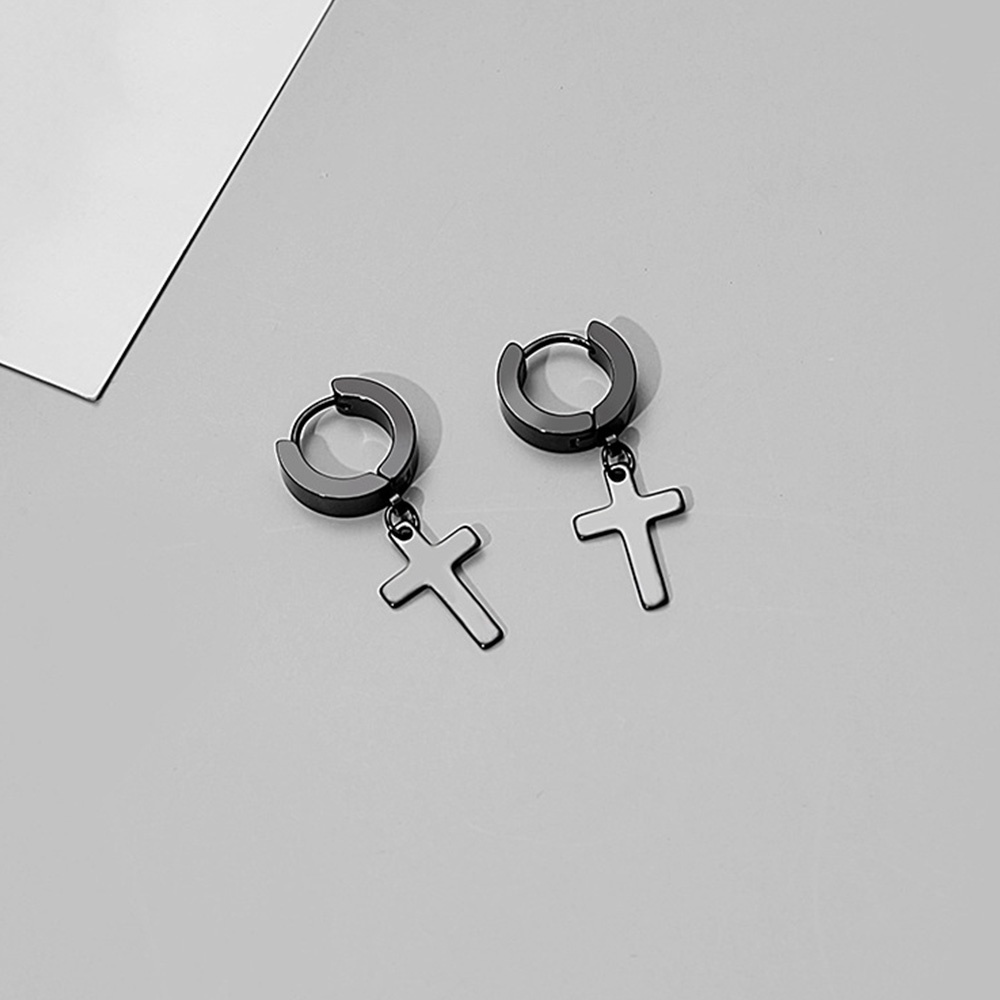 Anting Salib Bahan Stainless Steel Gaya Gothic Punk Rock Warna Emas Hitam Silver Untuk Pria Dan Wanita