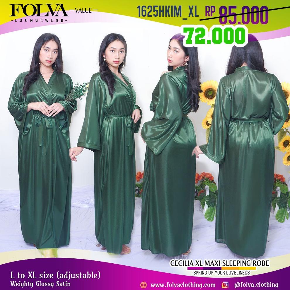 Folva Kimono Panjang Baju Tidur Wanita Satin Xl Big Size Jumbo
