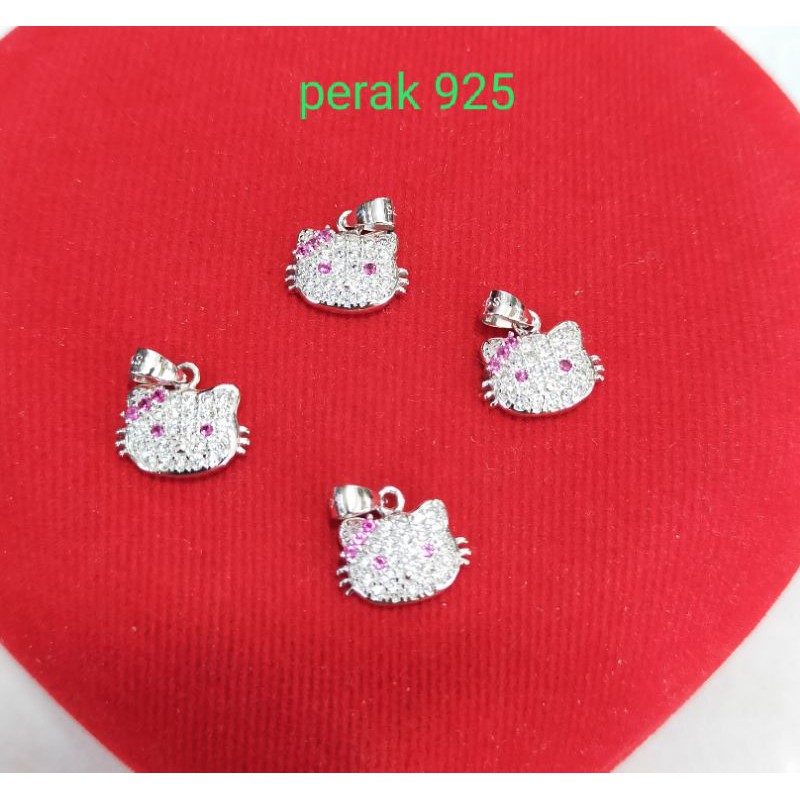 Liontin Hello Kitty mata full, perak 925, sepuh emas putih