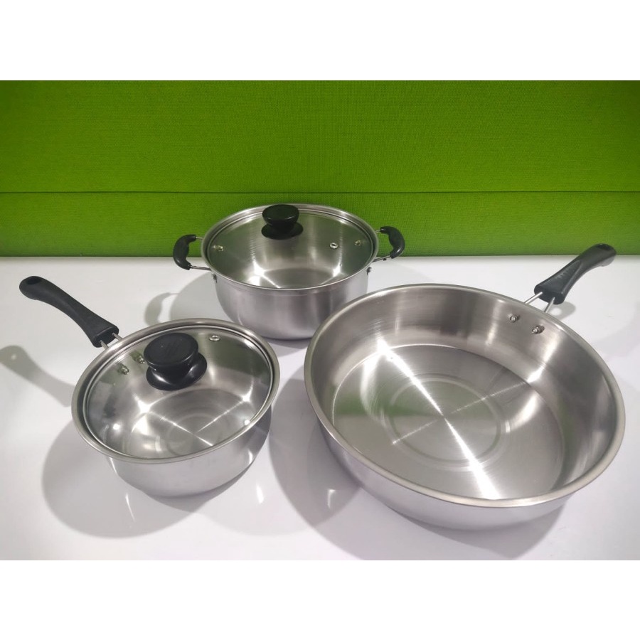 Panci Set 3 in 1 / Panci Stainless Steel / Pan Set H849