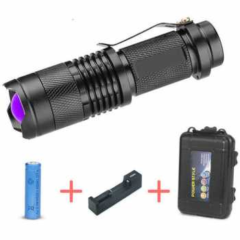 Senter UV LED 395nm + Baterai + Charger + Box Pocketman P1