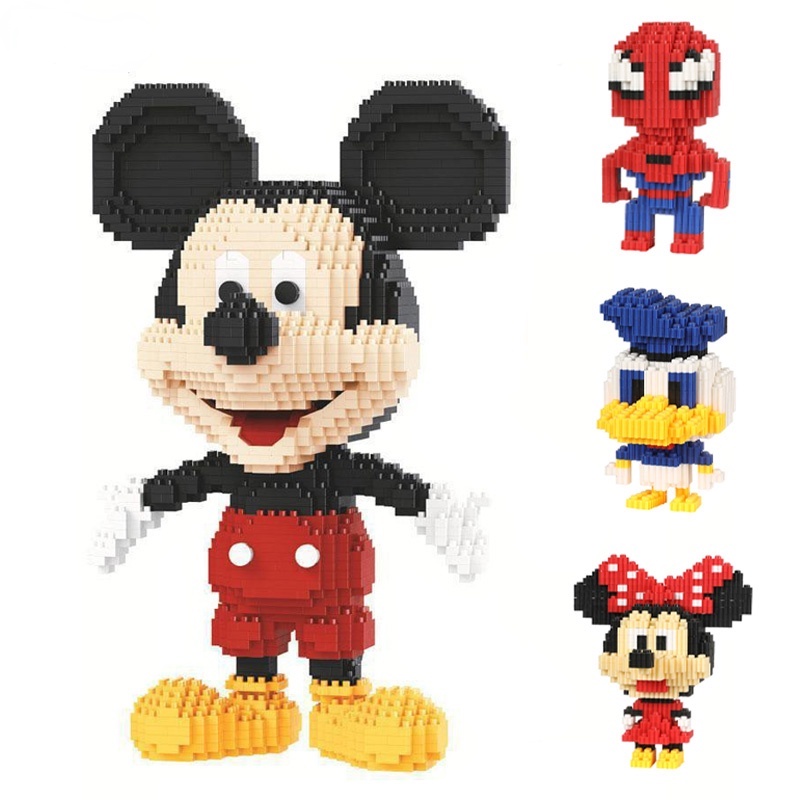 Mainan Balok Bangunan Mini Bahan Plastik Model Kartun Mickey Minnie Donald Duck Untuk Anak