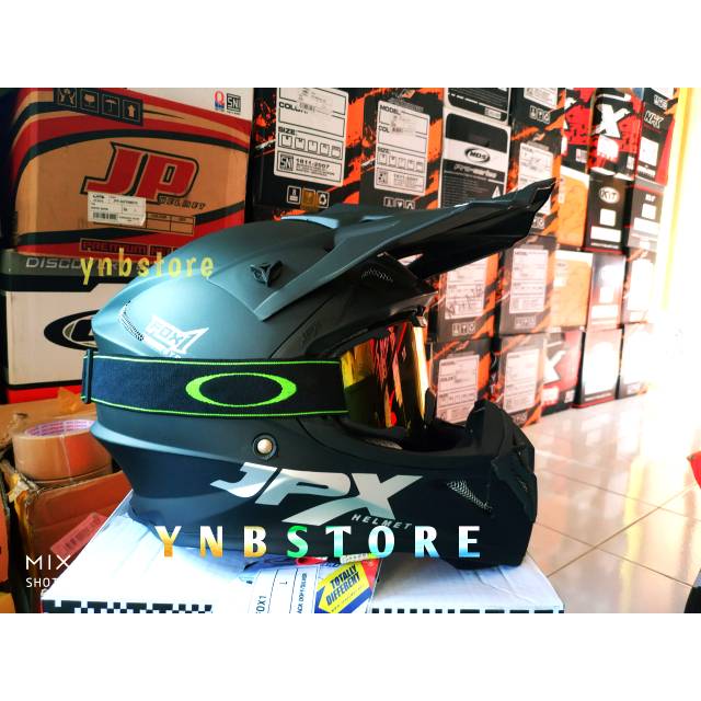 Helm JPX Cross Solid Polos Hitam Black Doff dop plus goggle inko trail