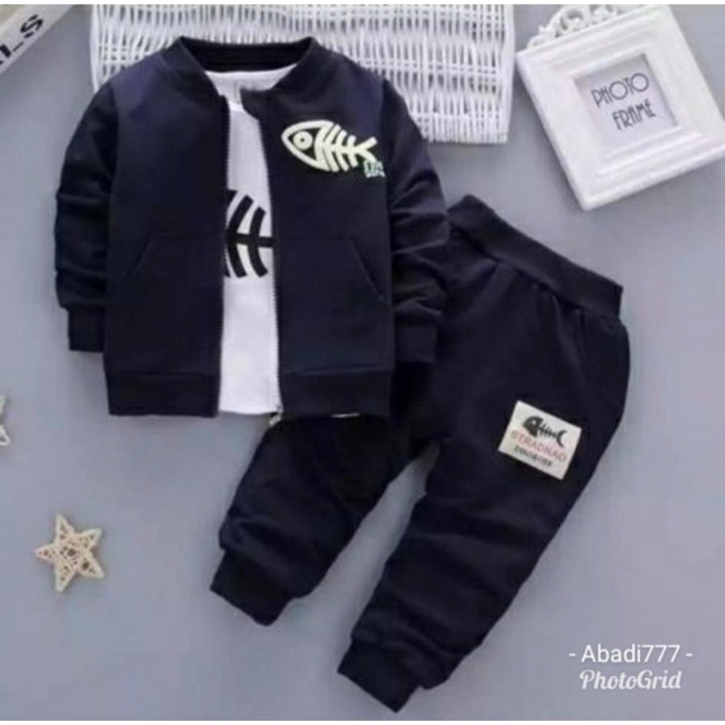 Setelan Anak Motif Ikan Jaket Anak 3in1 Pakaian Anak Laki Laki Umur 1-6 Tahun