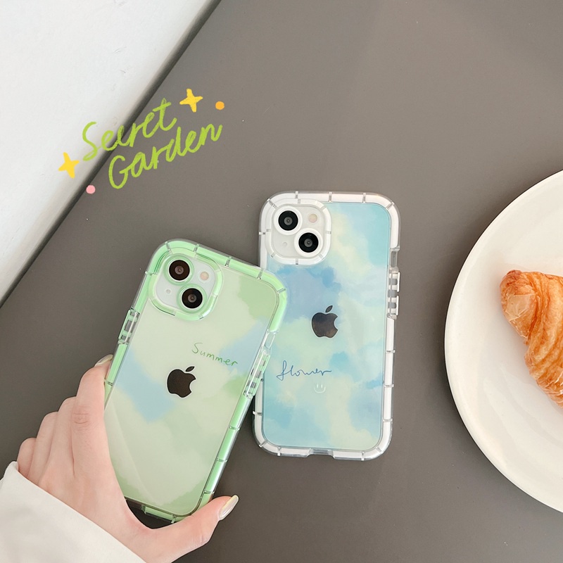 Bersinar Pada Malam Hari Bercahaya Soft Case untuk IPhone Xr Xs Max Ip Apple IPhone 11 12 13 Pro Max Wanita Lucu INS Cover Biru Hijau Gradien Awan Bintang