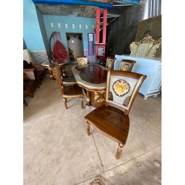 Meja makan salina kayu jati + kaca