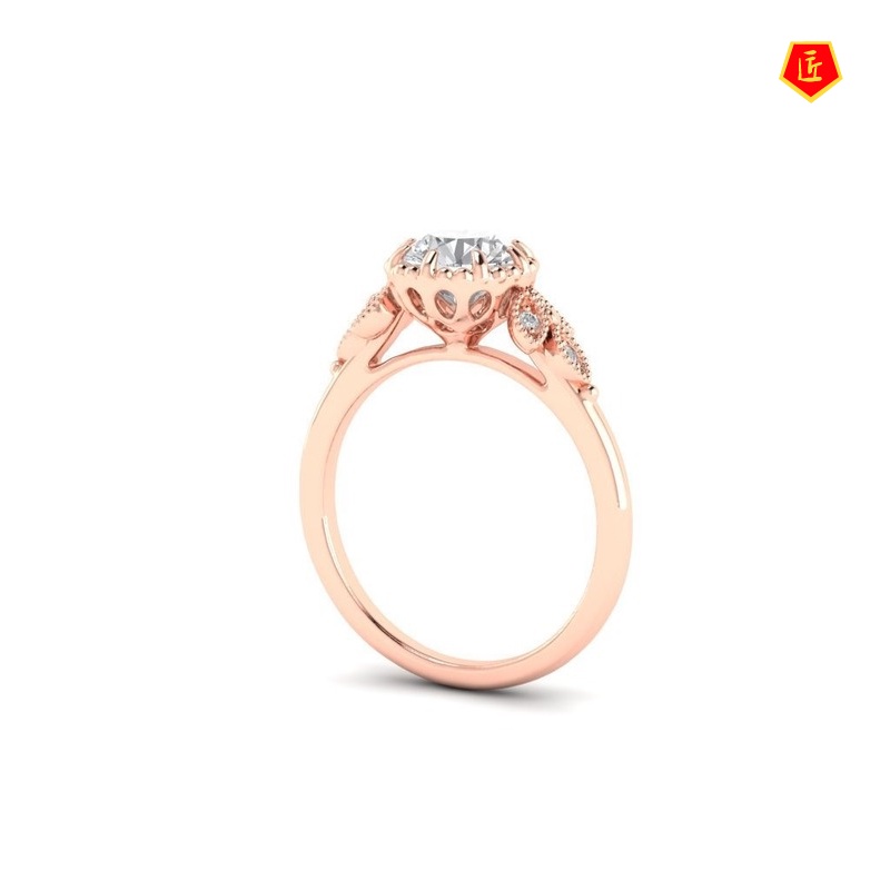 [Ready Stock]Fashion Elegant 18K Rose Gold Moissanite Ring