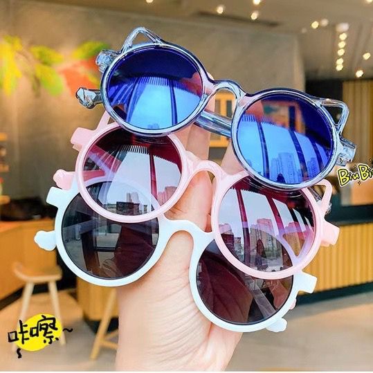 PA Kacamata Hitam Anak New Trend Fashion Anak Terbaru Telinga Kucing kacamata Bulat hitam High Quality Kids Sunglasses Kaca Mata Murah KC031