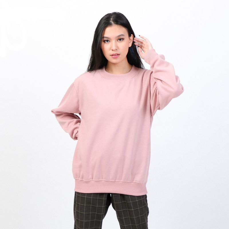 SWEATER_ID Basic Sweater Dusty Pink Polos Unisex Fleece Tebal Premium.