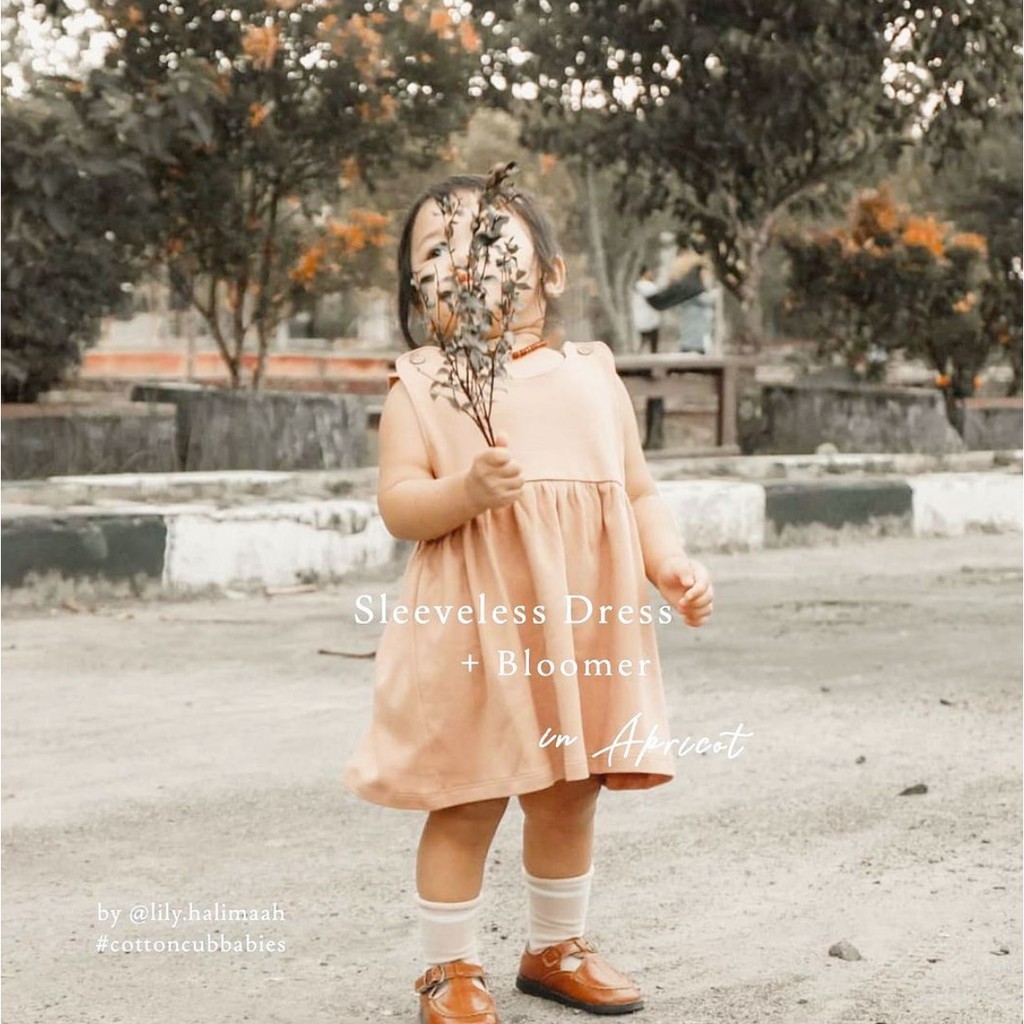 Cotton Cub Sleeveless Dress + Bloomer - Baju Santai Anak Bayi Balita Cewe Lucu Organik Netral