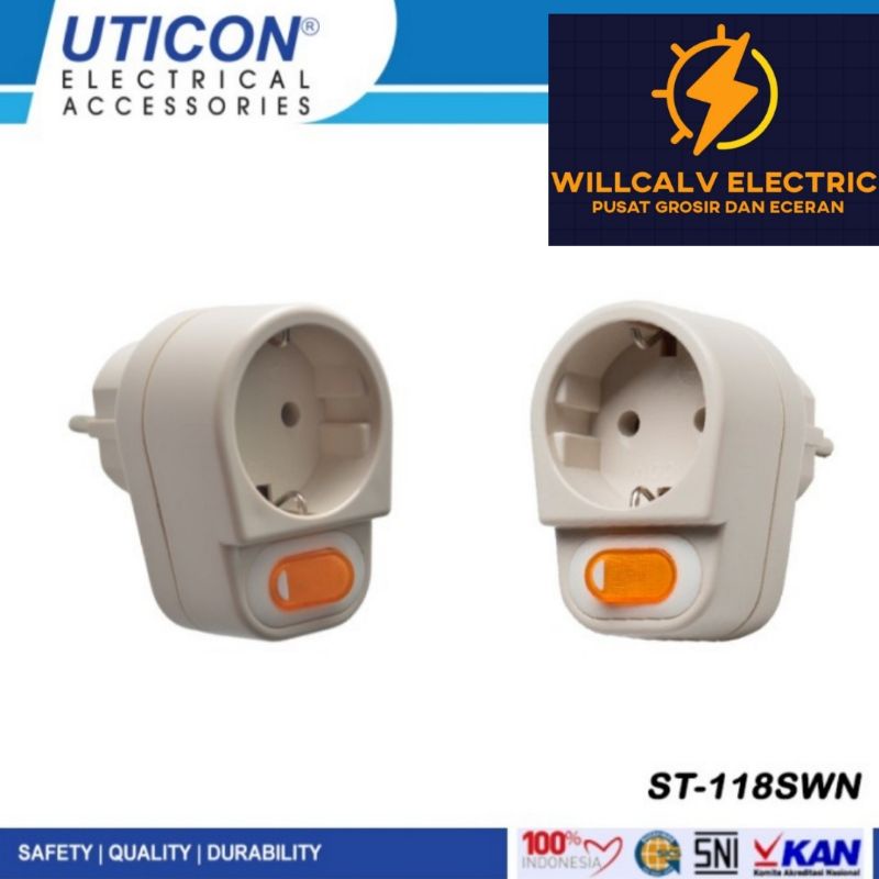 UTICON ST 118 SWN STOP KONTAK ARDE / STEKER PLUS SAKLAR / STOP KONTAK UTICON 1 LUBANG  PLUS STEKER DAN SAKLAR ST-118 SWN