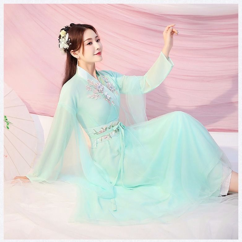 Women's Han Chinese clothing jacket and dress Fairy pink fresh elegant fairy ancient style big wide