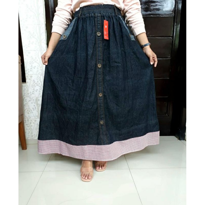 ROK JEANS WANITA ROK JUMBO DENIM ROK PANJANG JUMBO ROK BIG SIZE