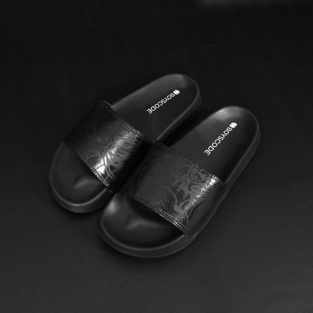 Sendal Selop Pria Wanita Distro Boyscode Dragonforce Motive Fullblack/ Sendal Slip On Pria / Sendal Slide Pria