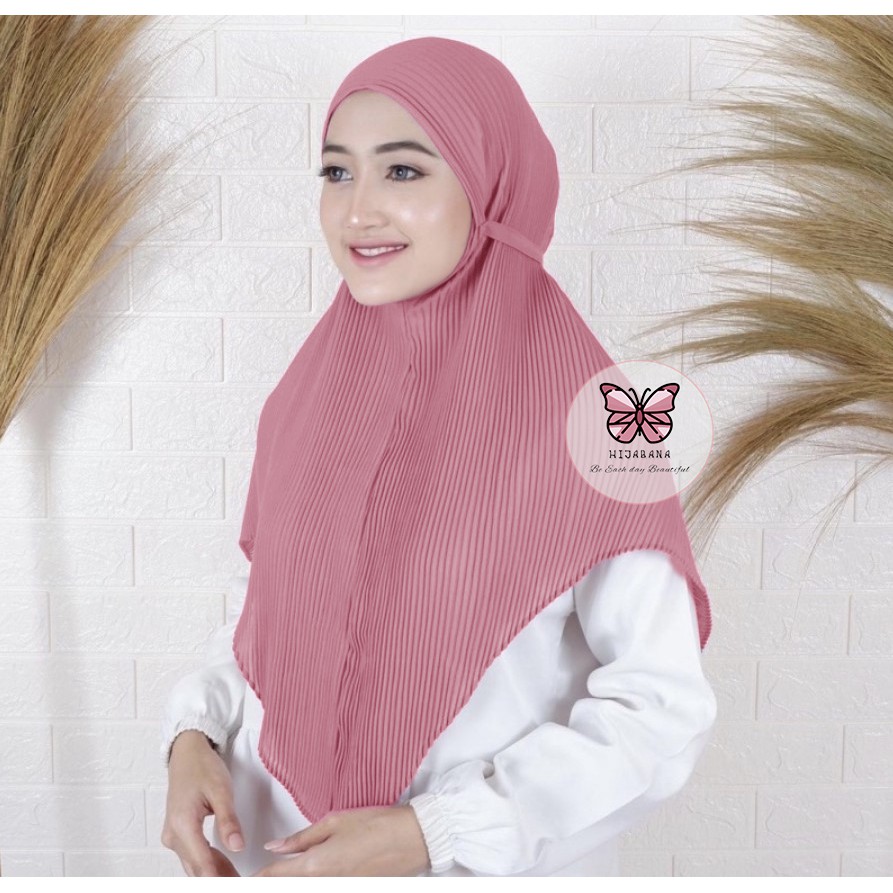 Bergo Plisket Syari Premium Uk L Besar - Kerudung Instan Ceruty Plisket  - Jilbab Plisket Premium Be