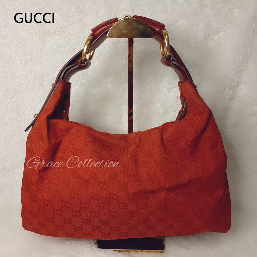 TAS WANITA BRANDED ORIGINAL - GC GG HORSEBIT JACQUARD SHOULDER BAG RED