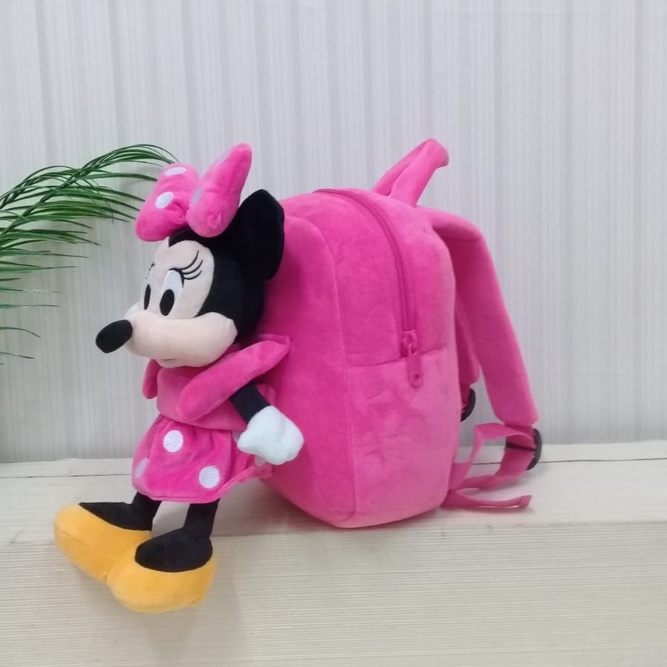 Toysopedia Tas Ransel Boneka Mickey Minnie Size M/Backpack Anak Paud/Tas Karakter Miki Mini Boneka Bisa Dilepas