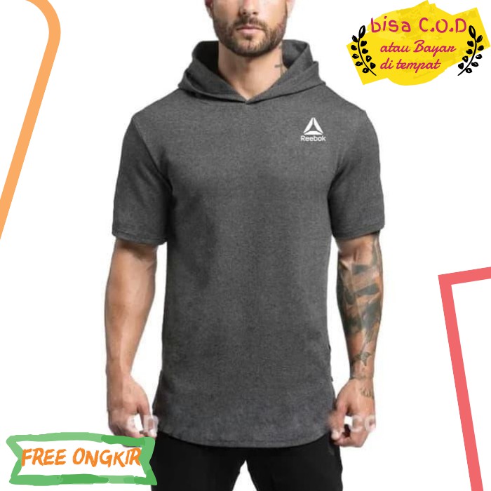 [COD]933 KAOS HOODIE RUNNING SPORT REEBOK / KAOS TRAINING GYM FITNESS TSHIRT BAJU SENAM GYM PRIA