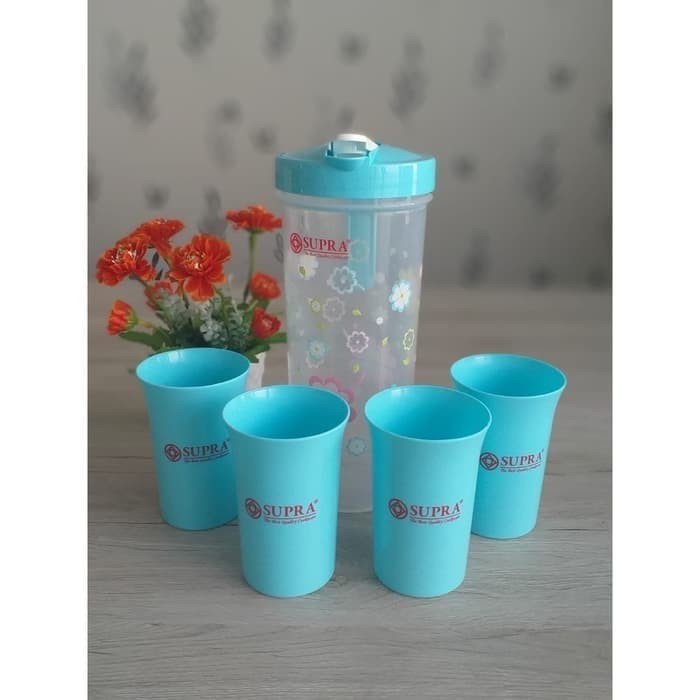 Supra Teko Air Plastik. Botol Minum Set Plus 4 Gelas High Quality