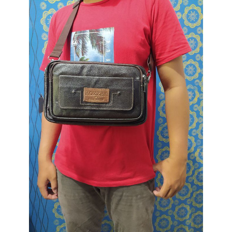 tas selempang pria kulit asli waistbag sling bag pinggang bahu dada slempang slingbag Full Kulit M24