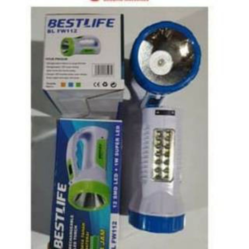 Bestlife Senter LED Super Terang BL FW112 LED 12SMD LED + 1W Super LED White Light Rechargeable 8Jam