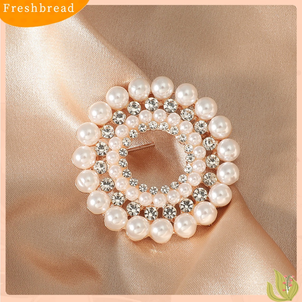 Terlaris Women Round Faux Pearl Rhinestone Decor Brooch Pin Corsage Fashion Accessory