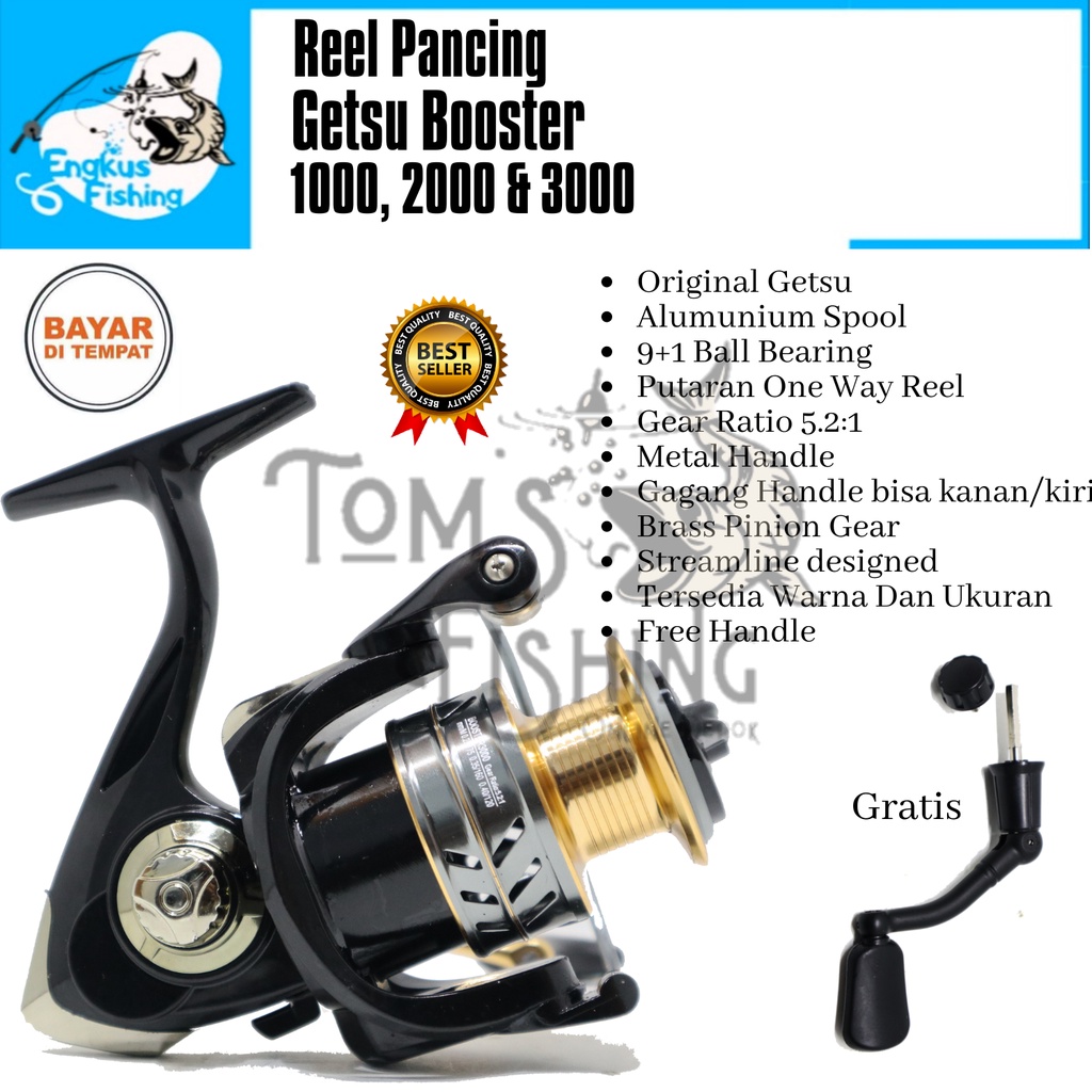 Reel Pancing Getsu Booster 1000, 2000 &amp; 3000 (9+1 Bearing) Bonus Handle One Way - Engkus Fishing