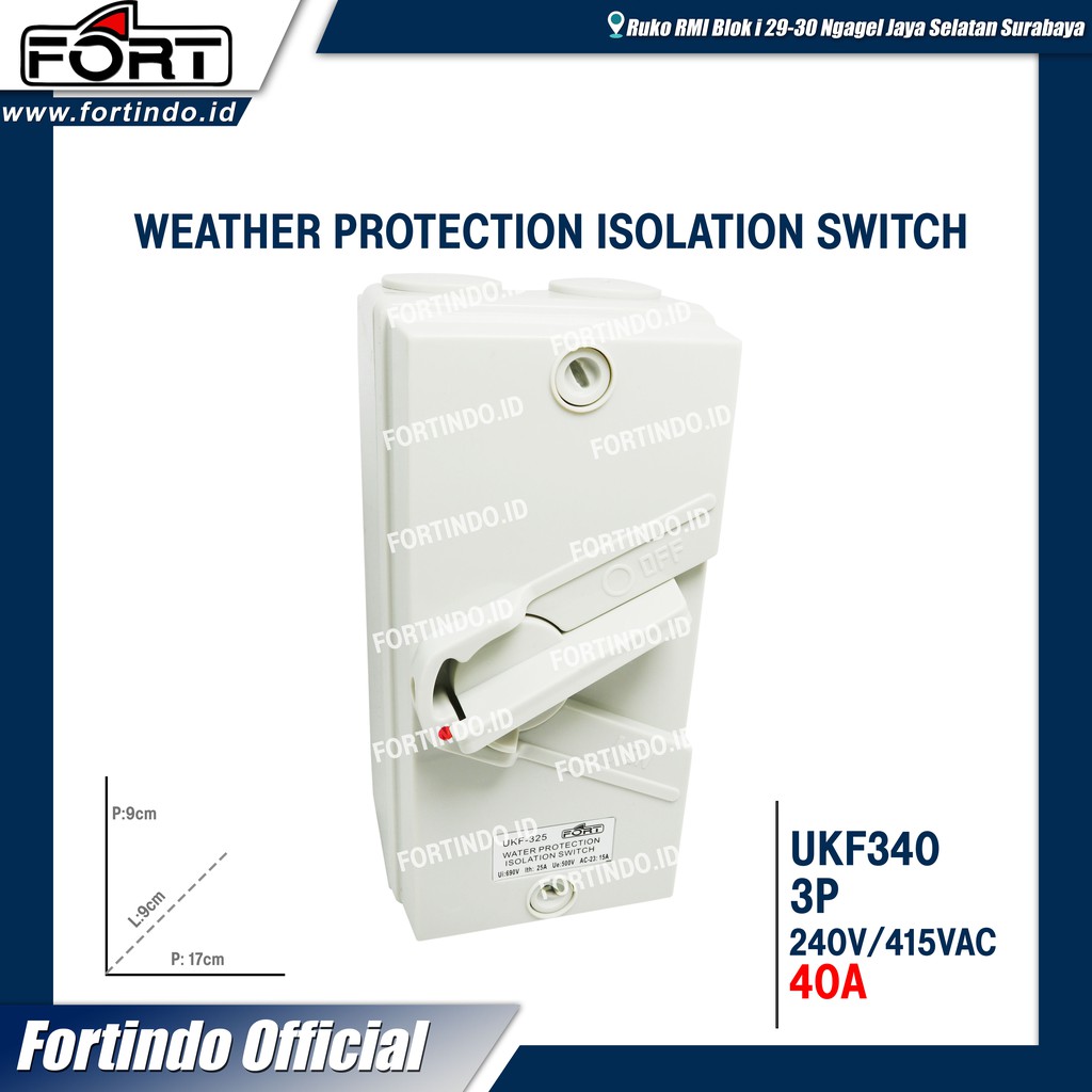 Weather protection Isolation Switch UKF340 3Phase 40A saklar on off panel box ip-66 anti air FORT
