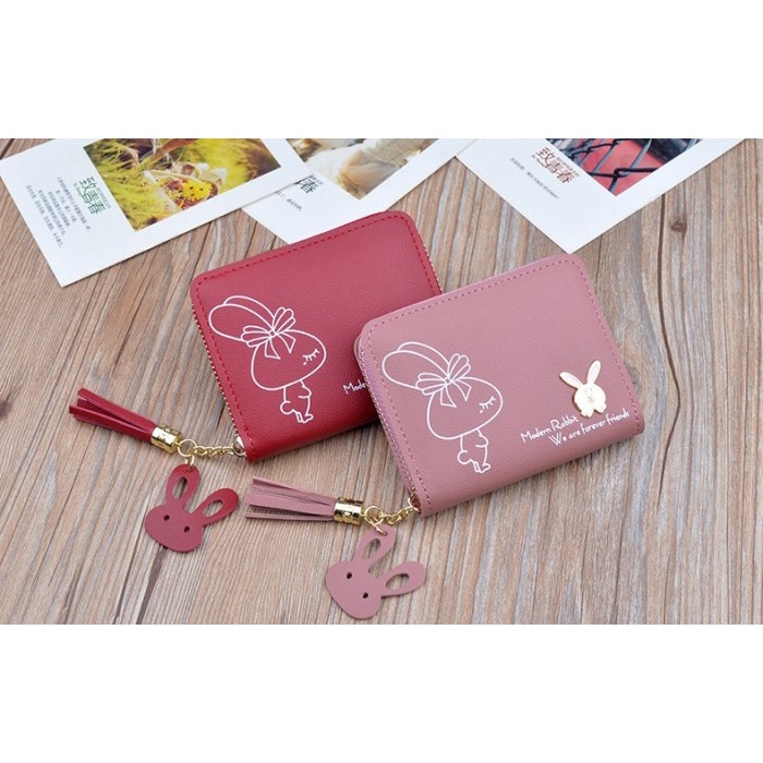 W38 Dompet Mini Wanita Motif Binatang Kelinci Lucu Koin Cewek Kartu Uang Foto Cantik Women Wallet Perempuan Kulit PU Leather Hitam Lipat Kecil Panjang  Korea Pria Cowok Laki Laki Cowo Import Premium Murah Tas Dompet Wanita Import Cewe Cantik