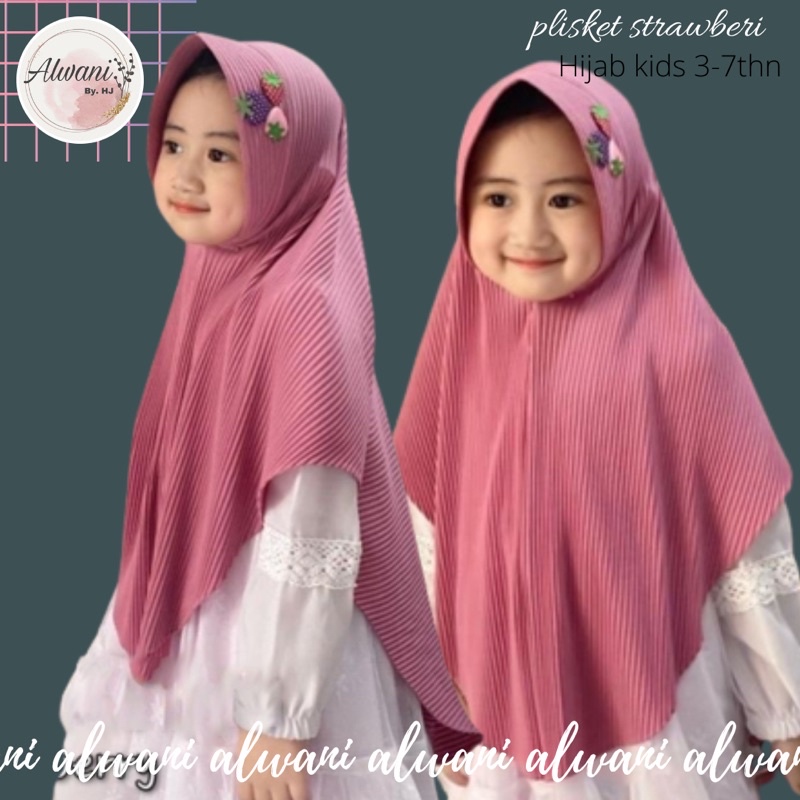 GROSIR PLISKET STRAWBERY 3-7 thn hijab anak perempuan / jilbab anak perempuan / kerudung anak peremp