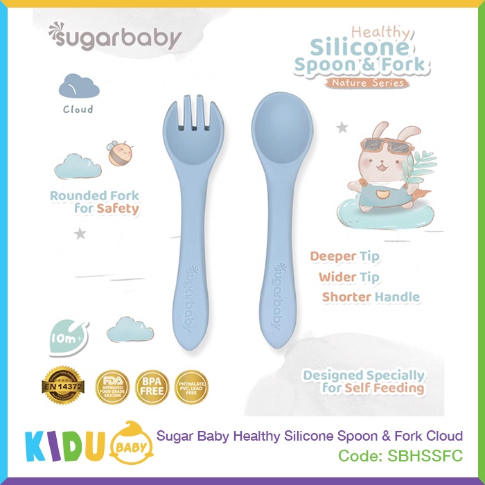 Sugar Baby Healthy Silicone Spoon &amp; Fork Peralatan Makan Bayi Sendok Garpu MPASI Bayi Kidu Baby