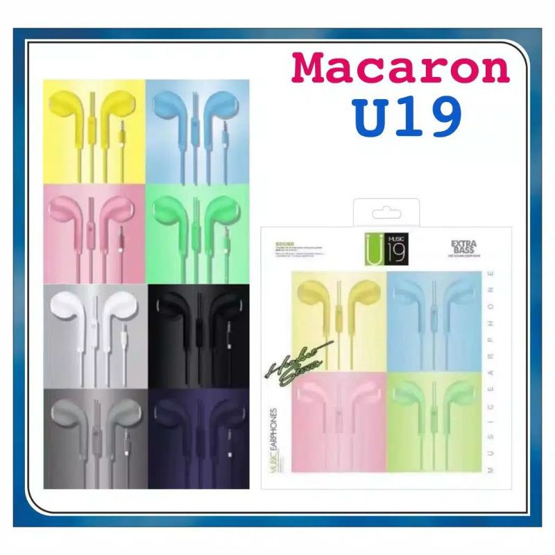 Headset Macaron U19 Universal Earphone Handsfree With Mic Stereo